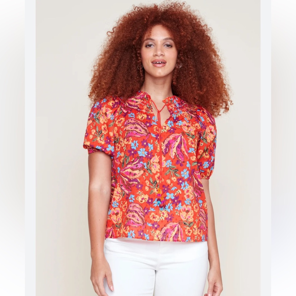 Rachel Rachel Roy Tropical Floral Tassel Blouse Size XS
